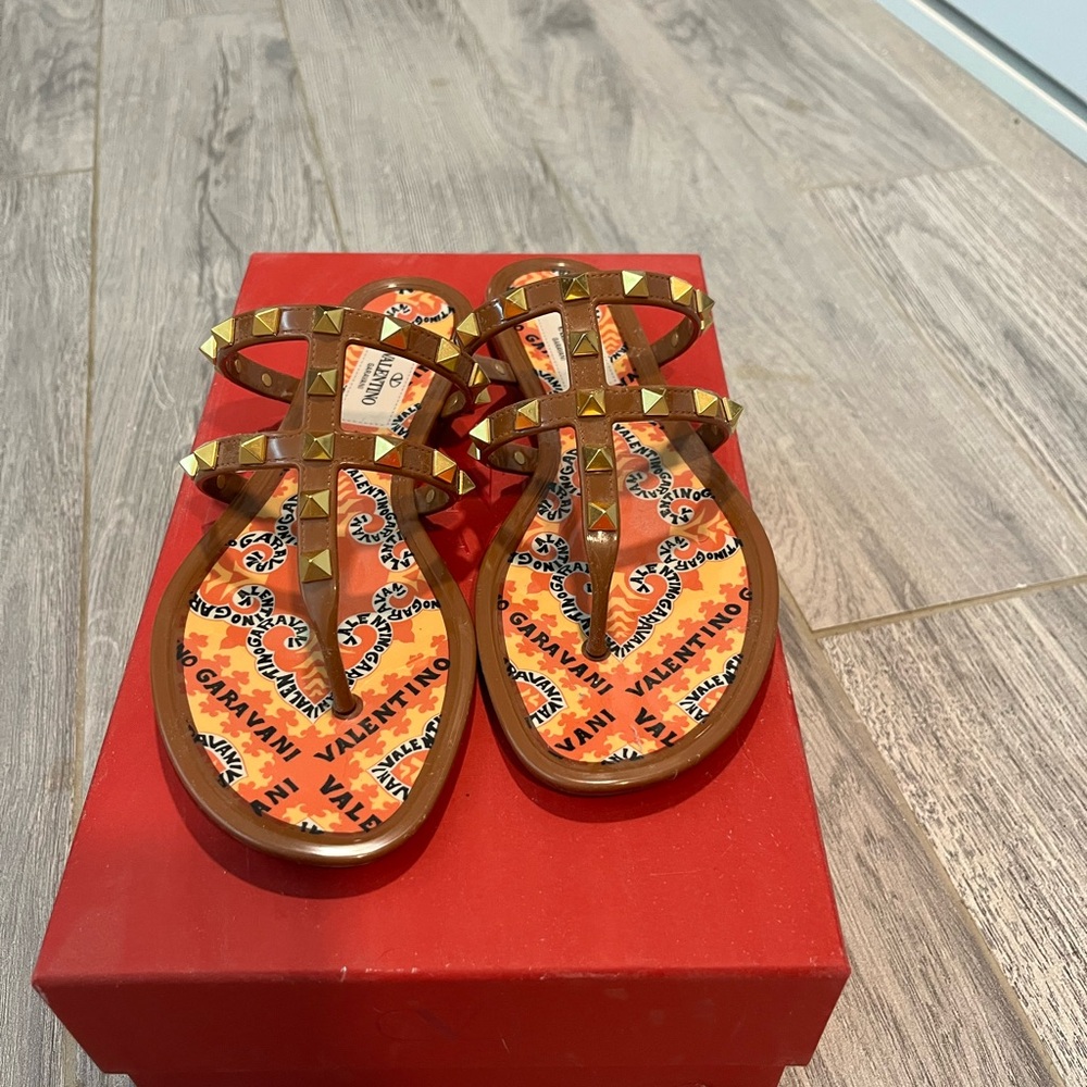Valentino Women's Tan Sandals with Gold Accents